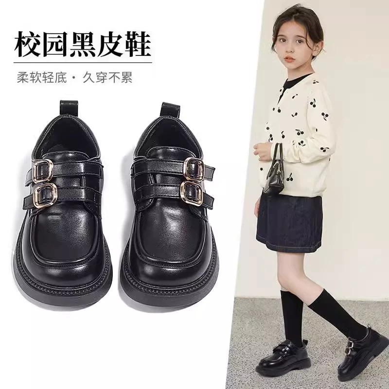 Маленькие кожаные туфли для девочек 2025 весна и осень новый черный ребенок принцесса Лефу обувь для девочек