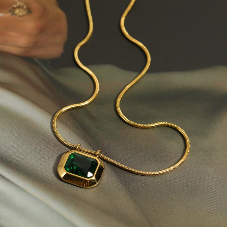 Fashion Colorful Pendant Electroplated 18K Gold  Zircon Titanium Steel Necklace