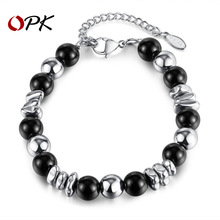 OPK饰品速卖通热销个性不锈钢手饰外贸时尚百搭黑玛瑙男女手链