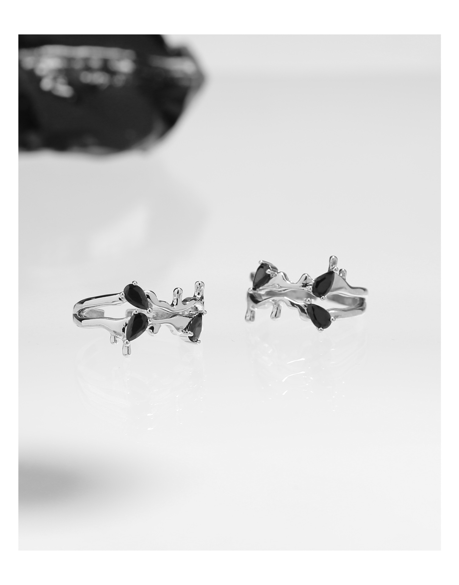 INS Style Water Droplets Copper Plating Inlay Zircon Rings 1 Piece