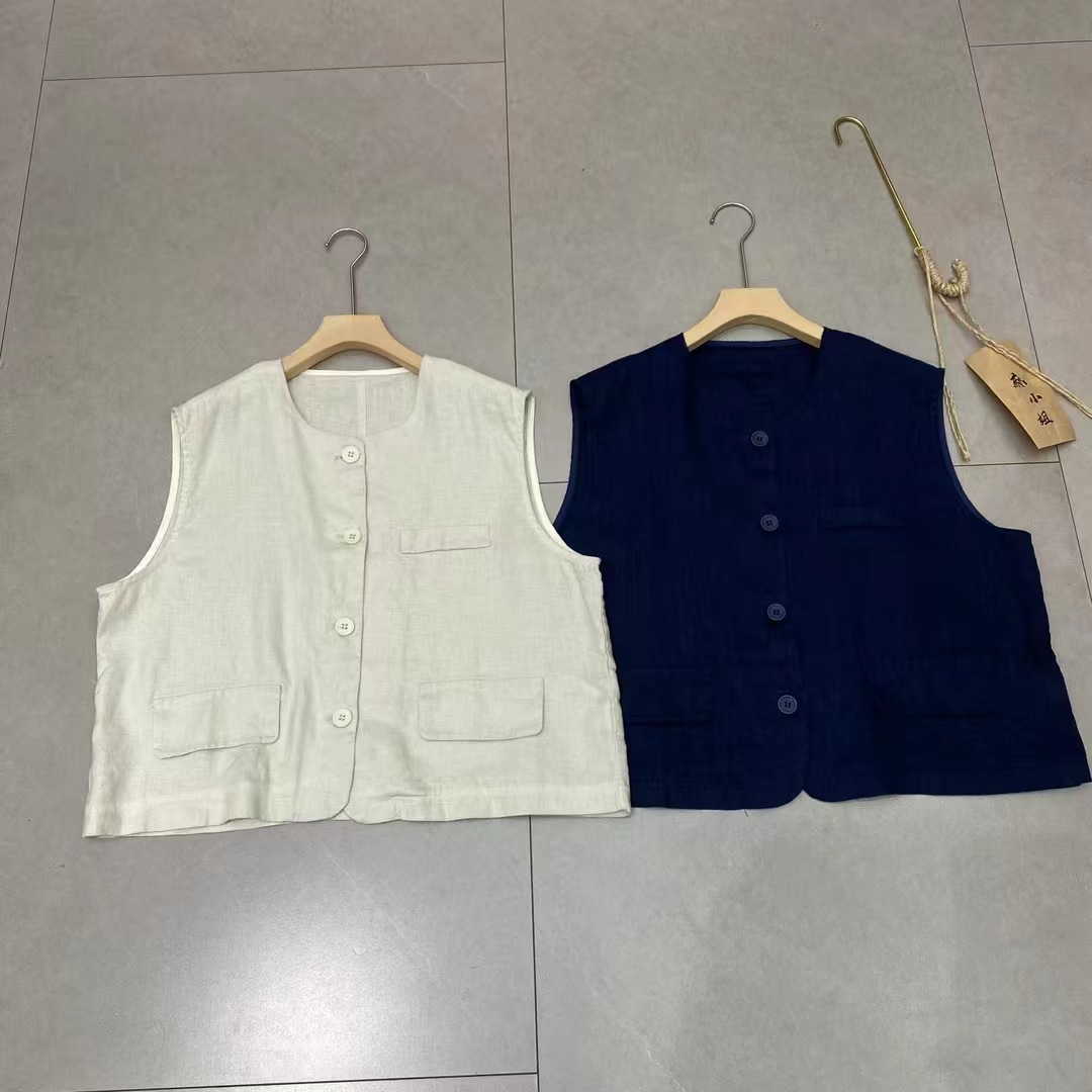 Vintage Artistic Hemp Vest for Women, New Summer Japanese Style, Loose and Simple Casual Versatile Layered Vest for Women