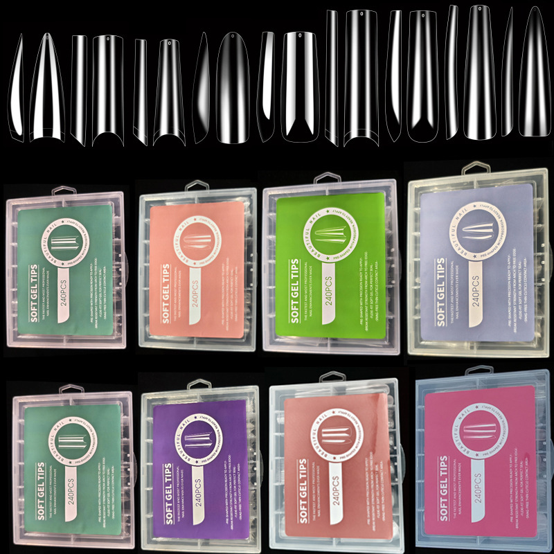 Cross-Border Nail Art Extra-Long Water Pipe Nail Tips 240 Pieces Transparent Full-Cover Extended Cowboy Nails Ballet Nails Fake Nail Tips Cross-Border Nail Art Extra-Long Water Pipe Nail Tips 240 Pieces Transparent Full-Cover Extended Cowboy Nails Ballet Nails Fake Nail Tips