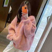 Нежный вязаный Топ Versailles Soft Waxy Lazy Style Свободный длинный рукав с круглым вырезом Верхняя одежда Пуловер Базовый свитер