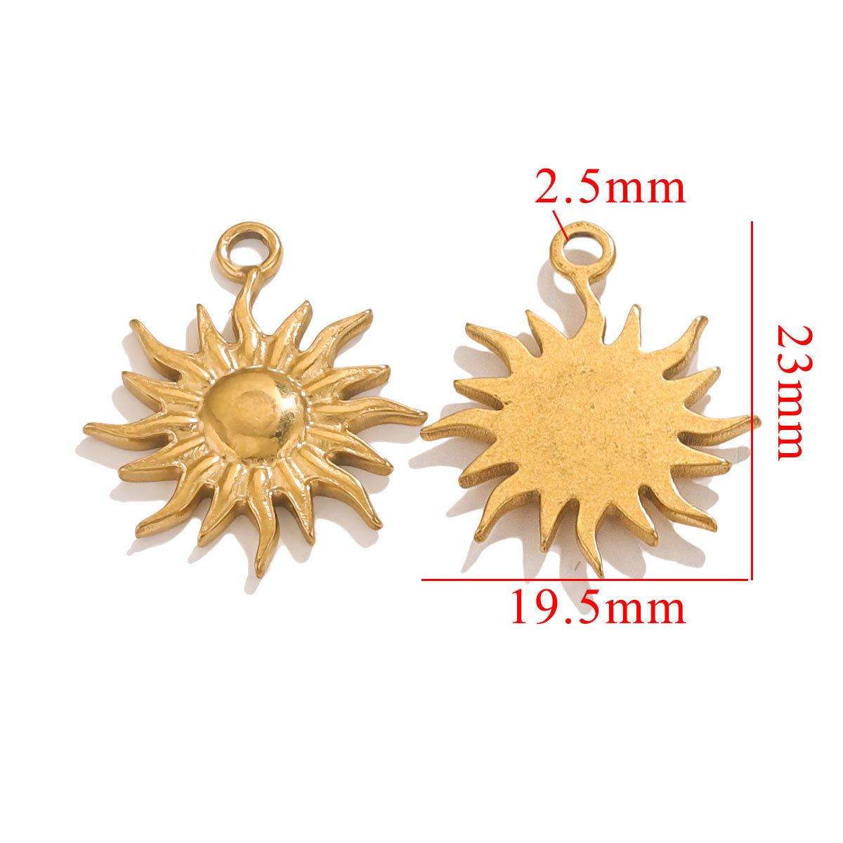 3g Weight Pendant Jewelry Making Type 18K Gold Plated Plating Material Pendant Classification 5 PCS/Package Quantity 304 Stainless Steel Material Sun, Flower Pattern All Seasons Season Plating Design Retro, Classic Style Style 5 PCS/Package 304 Stainless Steel 18K Gold Plated Sun Flower Pendant Pendant 8