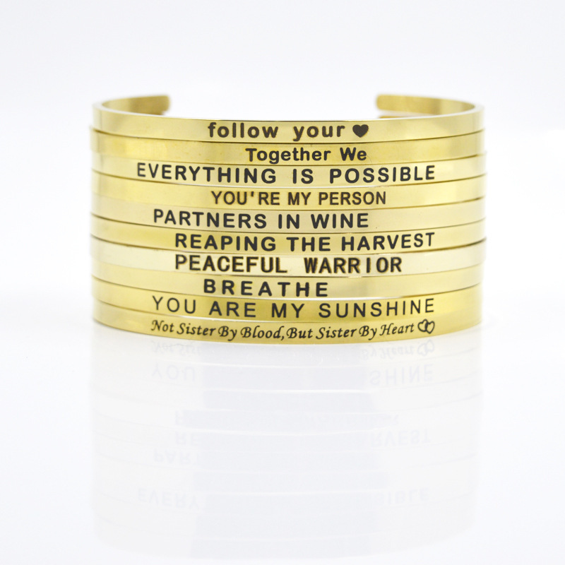 4mm Gold Stainless Steel Lettering Bracelet Titanium Steel C-Shaped Inspirational Breathe Dream Fearless Bracelet 4mm Gold Stainless Steel Lettering Bracelet Titanium Steel C-Shaped Inspirational Breathe Dream Fearless Bracelet