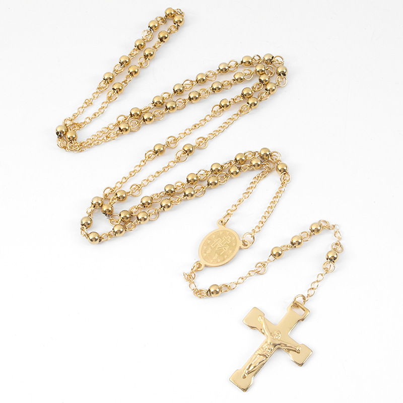 1 Piece Quantity Ethnic Style Cross Stainless Steel Beaded Plating Pendant Necklace