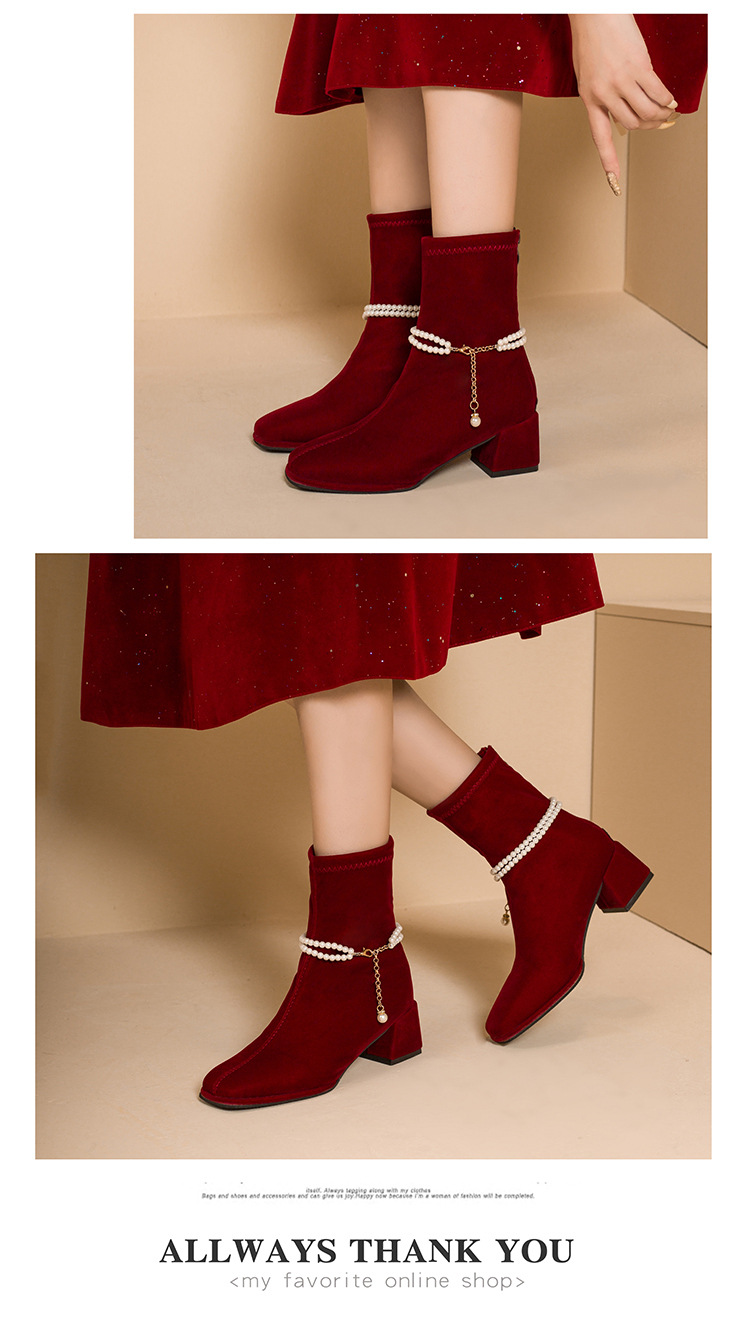 Elegant Women's Suede Mid Heel Square Toe Boots For Wedding_voghion.com