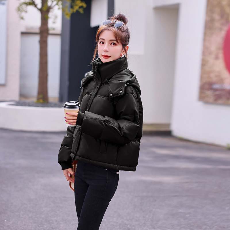 In stock recommend small PU hooded detachable washed leather down jacket short down jacket