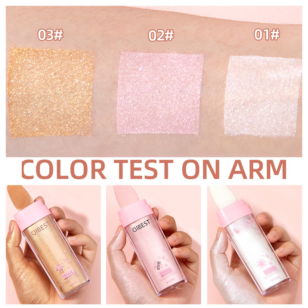 QIBEST highlight racket powder highlight pearlescent shiny fairy powder full body brightening natural three-dimensional loose powder repair powder