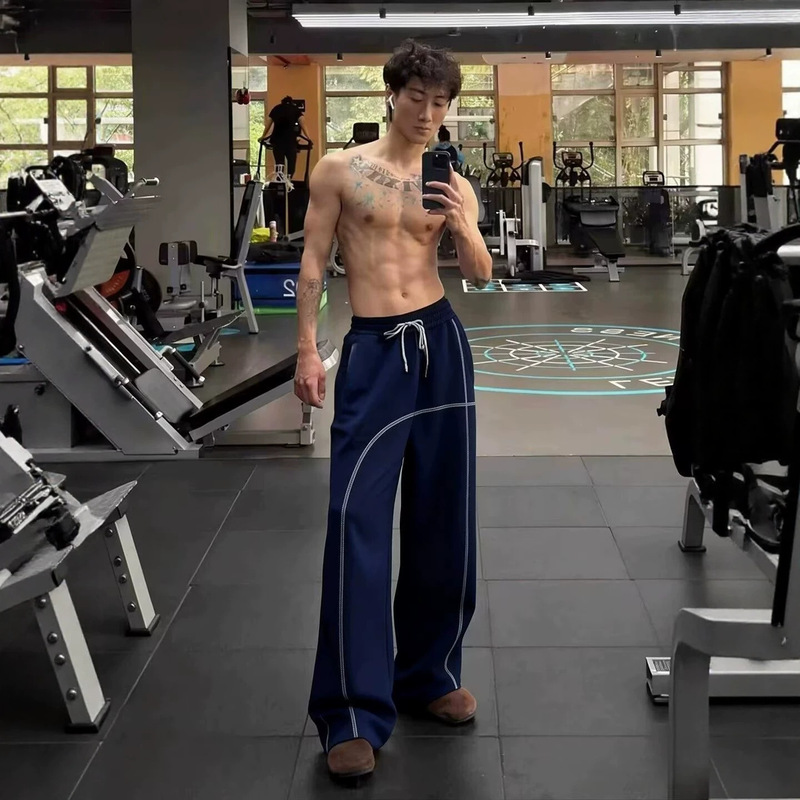 Irregular Hasselblad Line Fitness Sports Sweatpants for Men, Summer Drapey Drawstring Design, Loose Straight-Leg Casual Pants Irregular Hasselblad Line Fitness Sports Sweatpants for Men, Summer Drapey Drawstring Design, Loose Straight-Leg Casual Pants