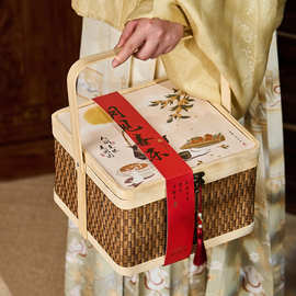 新款月饼盒2025送礼冰皮月饼包装盒竹篮国风礼品中秋流心礼盒空盒