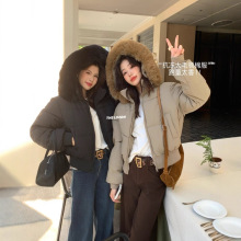 THE LIMON柠檬绿茶秋冬韩系简约通勤大毛领保暖短款面包服棉服女