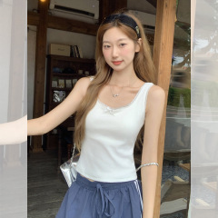 韩系U领蕾丝花边背心女蝴蝶结吊带夏季新款无袖绝美气质修身上衣