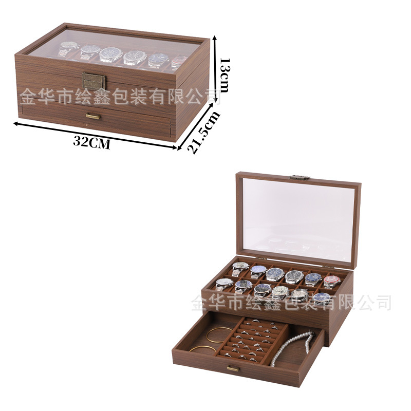 Caja de reloj Venta al por mayor Caja de accesorios de almacenamiento de relojes de alta gama Reloj de cuero spot Caja de exhibición de almacenamiento de ventana transparente