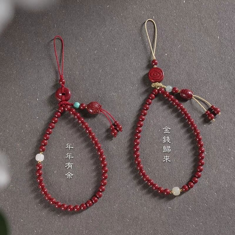 紫金砂硃砂手腕款手機鏈富甲小魚知了款手機鏈本命年低含量硃砂