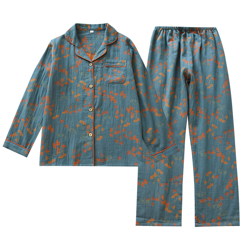 2023 nuevos pijamas delgados de doble capa de hilo de algodón teñido de hilo de manga larga de dos piezas casual simple traje de desgaste para el hogar