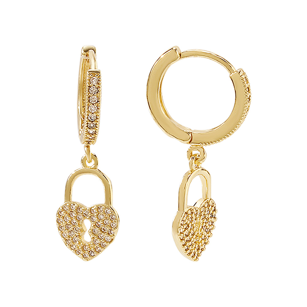 simple personality love lock niche luxury hollow copper earrings women