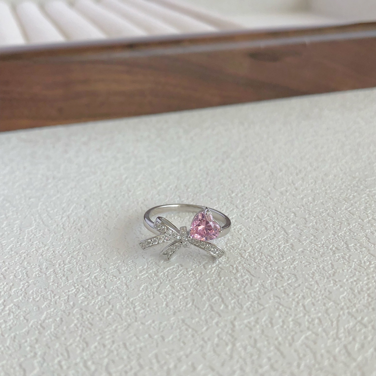 5g Weight Zircon Inlay Material Rings Classification 6, 7, 9 Ring Size 1 Piece Quantity Holiday, Daily Occasion 925 Sterling Silver Material Heart Shape, Bow Knot Pattern Women's Gender Plating, Inlay Design Sweet, Shiny Style 925 Sterling Silver Zircon Heart Shape Bow Knot Rings 23