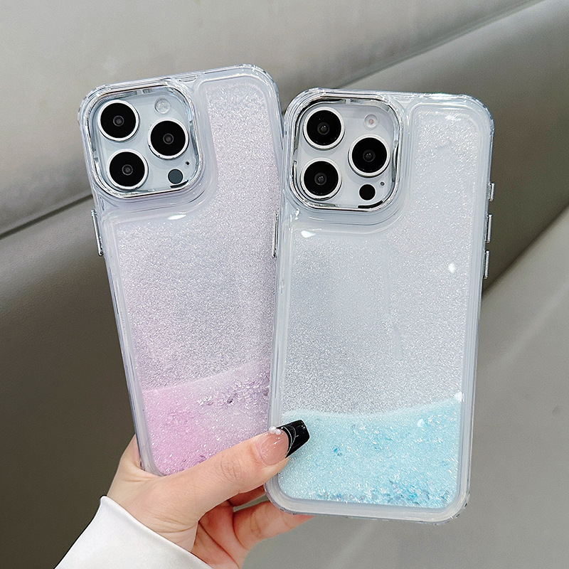 Ins-Style High-Transparency Liquid Sand Phone Case Suitable for iPhone 16/15 Pro/14, Five Colors, Shockproof, Full Coverage, Ultra-Thin