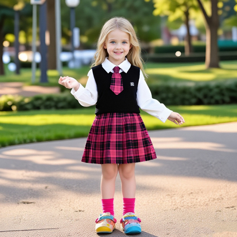 Back-To-School Season Girls' Suit, College Style Spring & Fall New Shirt, Lapel Pullover, Cool Pleated Skirt Four-Piece Set Back-To-School Season Girls' Suit, College Style Spring & Fall New Shirt, Lapel Pullover, Cool Pleated Skirt Four-Piece Set