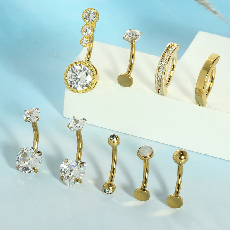 Spot New 9 Piece Set of Navel Rings Fashionable Zircon Encrusted Stainless Steel Belly Button Jewelry detail image 7