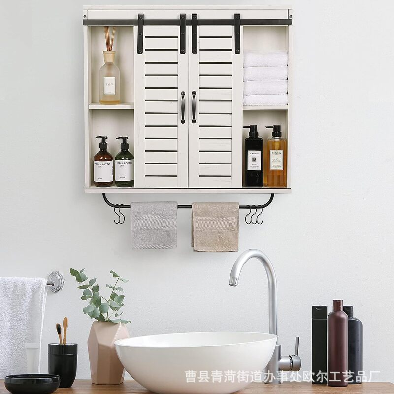 Farmhouse Wooden Cabinet Wall Mounted Bathroom Cabinet Toilet Adjustable White Bathroom Storage Cabinet Toilet Storage Cabinet