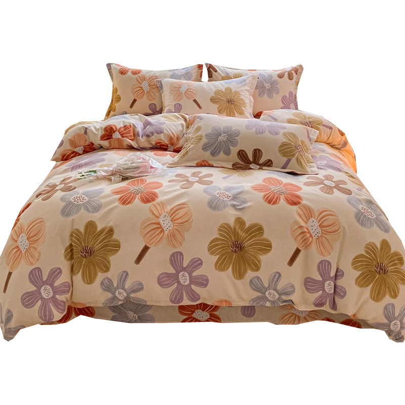 Juego de cuatro piezas de algodón cepillado, sábana, sábana, funda de edredón individual, juego de tres piezas engrosado de otoño e invierno, juego de cuatro piezas de cama de dormitorio de estudiantes