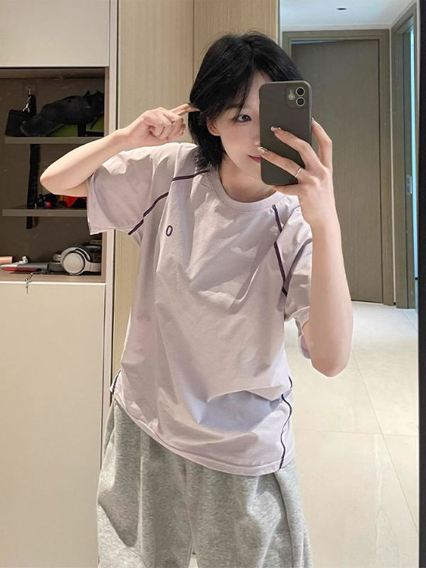 山系撞色拼接短袖男女款夏季薄款凉感防晒t恤户外登山运动速干衣|undefined