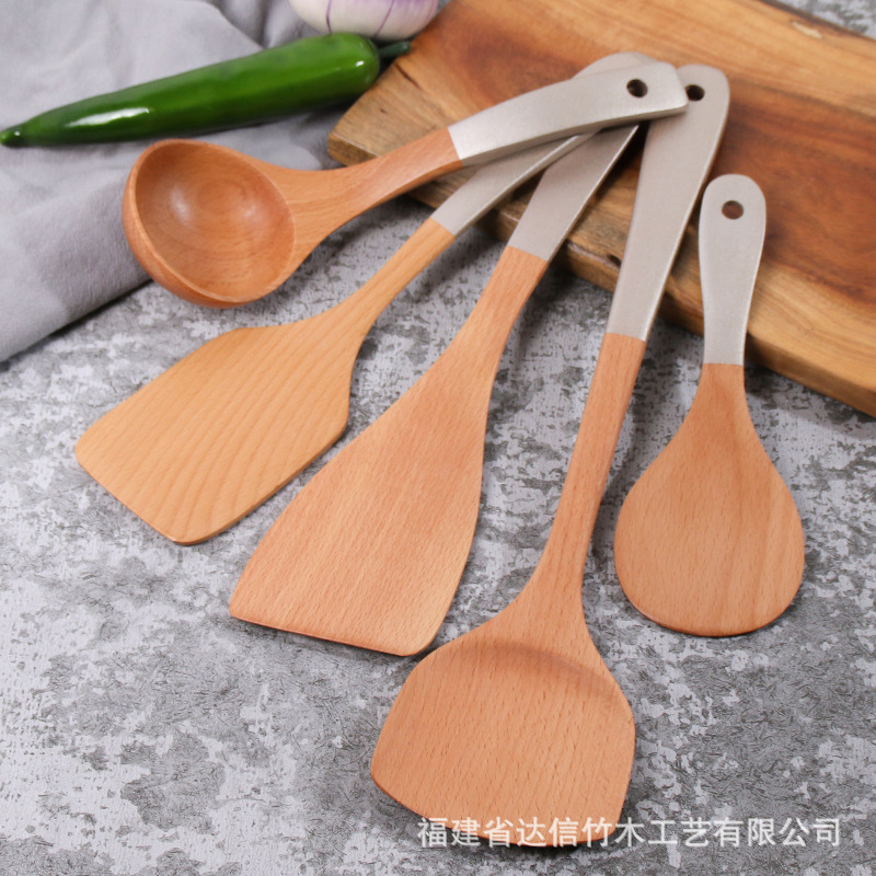 Espátula de madera olla antiadherente espátula especial de madera mango largo pala de cocina al por mayor hogar de madera utensilios de cocina traje letras generación