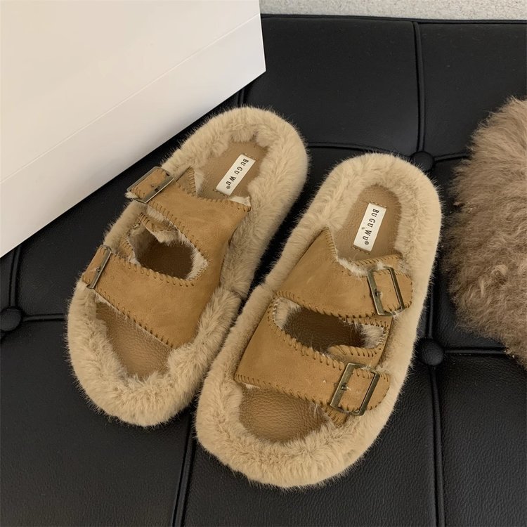 Internet celebrity soft-soled fur slippers for women's outer wear 2023 autumn and winter new sheep curly slip-on cotton slippers_voghion.com