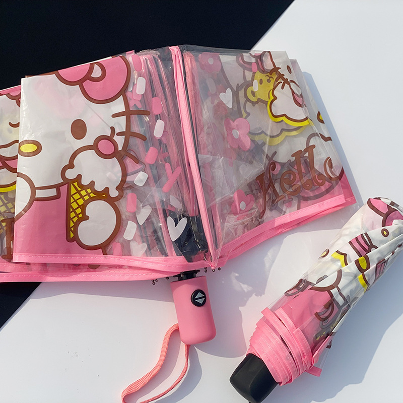 高颜値ネット赤アニメ透明プラスチック傘全自動傘男女かわいい折り畳み学生は傘を厚くする|undefined