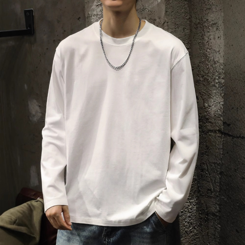 300g Heavyweight Pure Cotton Solid Color Long-Sleeve T-Shirt for Men, Spring and Autumn Base Layer Top, Round Neck, Loose Fit, Versatile Tee 300g Heavyweight Pure Cotton Solid Color Long-Sleeve T-Shirt for Men, Spring and Autumn Base Layer Top, Round Neck, Loose Fit, Versatile Tee