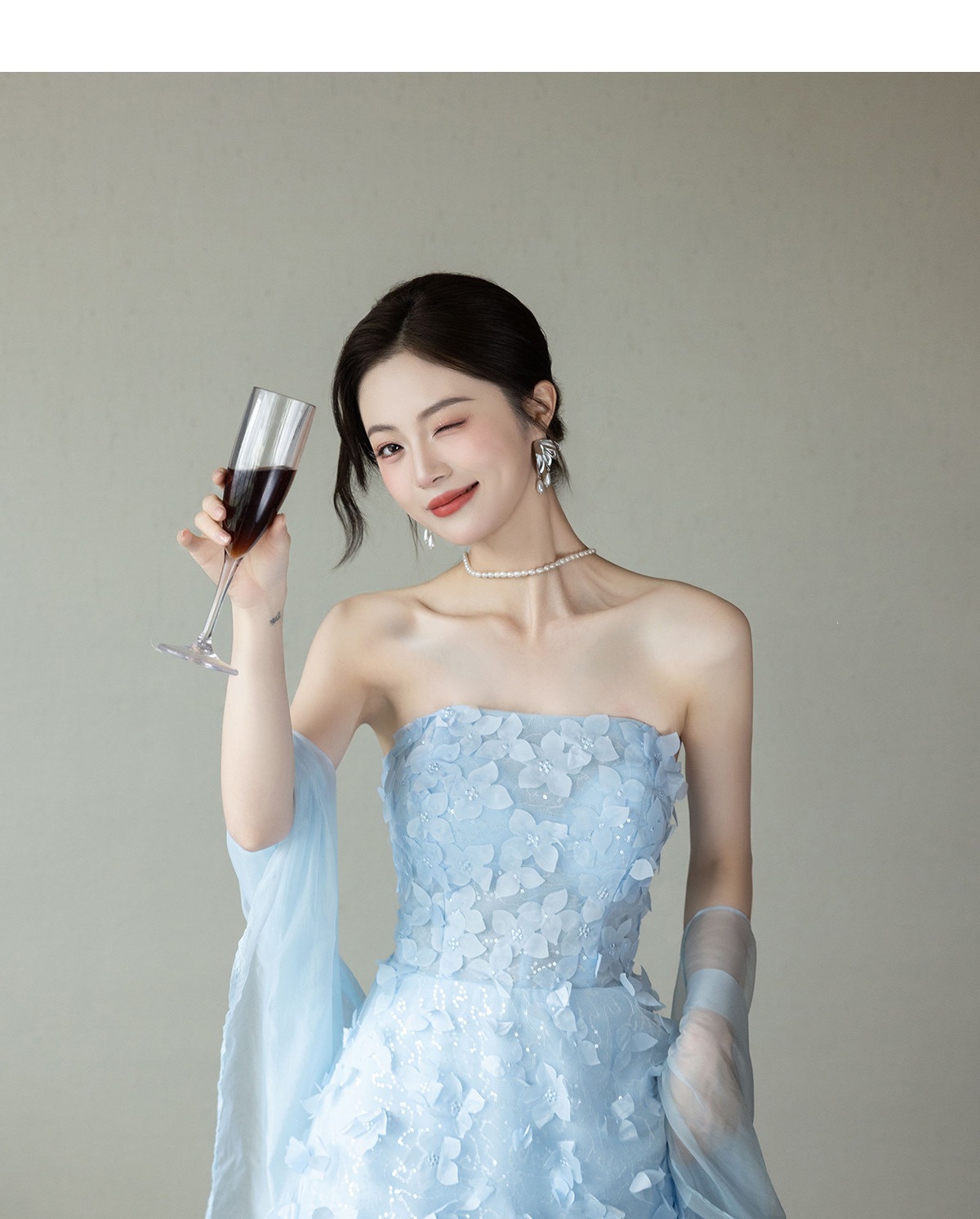 Đầm maxi nữ thắt eo dự tiệc cưới kiểu dáng thanh lịch — Xanh dương chi tiết 8