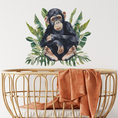 New fun-b41 cartoon chimpanzee green plant children's bedroom kindergarten wall background decoration sticker