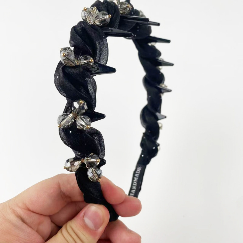 复古闪钻黑色串珠缠绕发箍新款蓬松显高颅顶头箍轻奢女生百搭新款|undefined