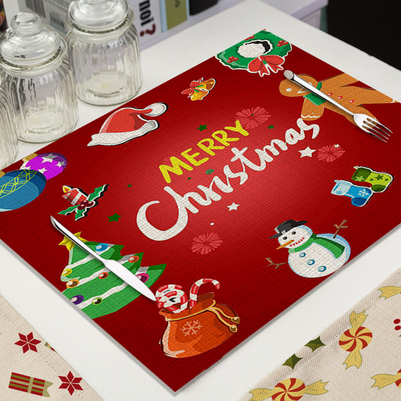 Mantel Individual de Lino para Navidad - Diseño de Dibujos Animados, Aislante, para Decoración