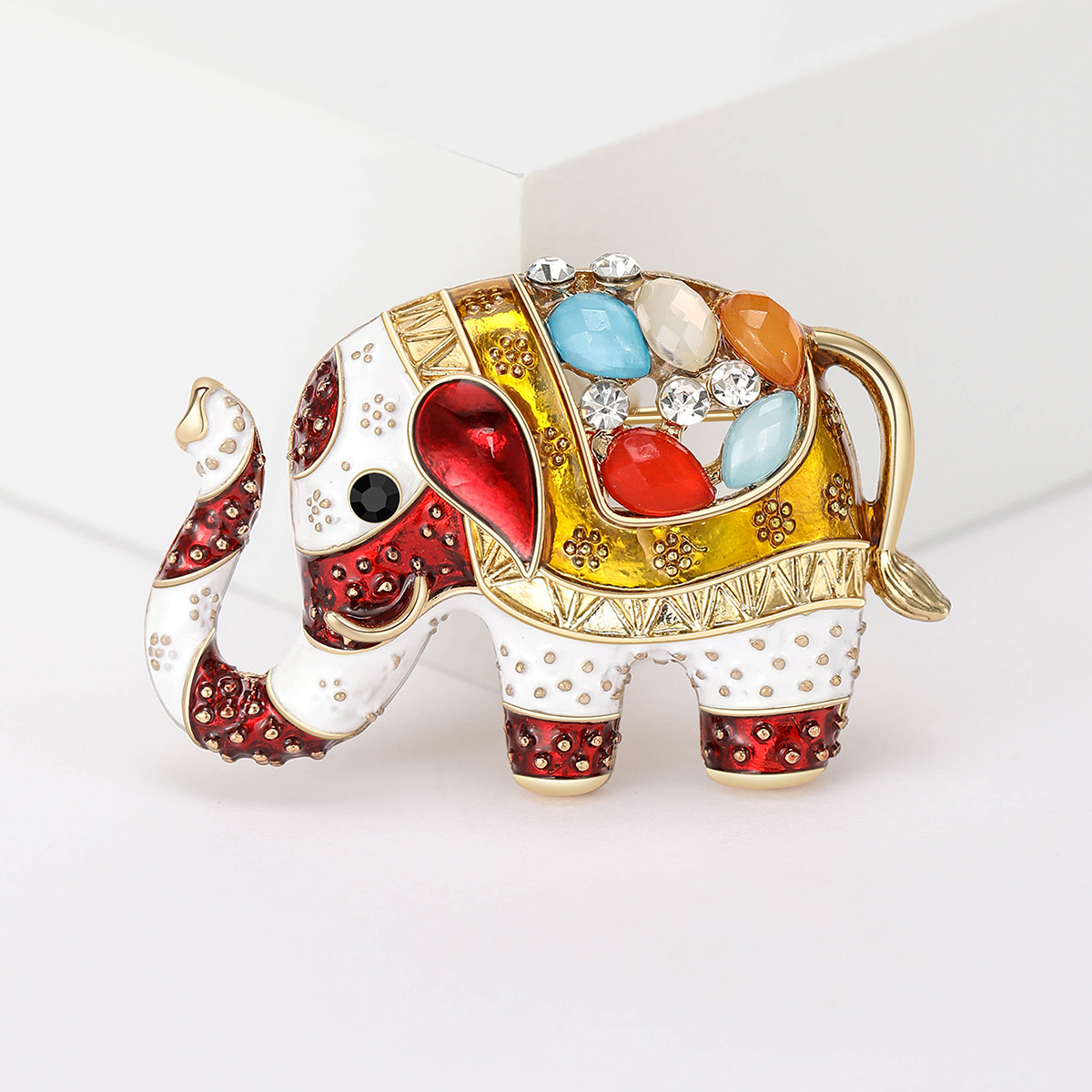 Brooches Classification Retro Pin Elephant Alloy Enamel Inlay Rhinestones Women's Brooches