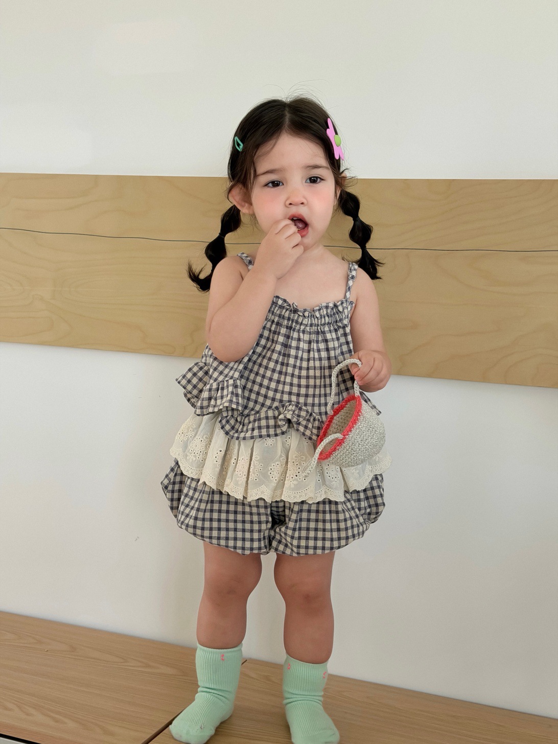 儿童格子吊带衫套装夏季2026新款韩版童装宝宝衣服夏装女童夏款