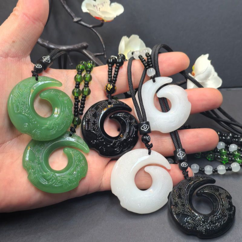 Premium Fortune-Turning Pendant Obsidian Necklace Pendant White Jade Pendant Unisex Pendant Live Gift Wholesale