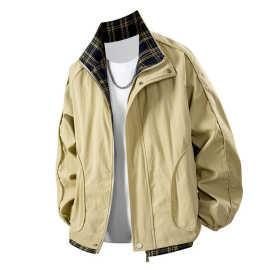 3D立体图 格子拼接撞色夹克男 立领教练夹克学院风 多组风格图片