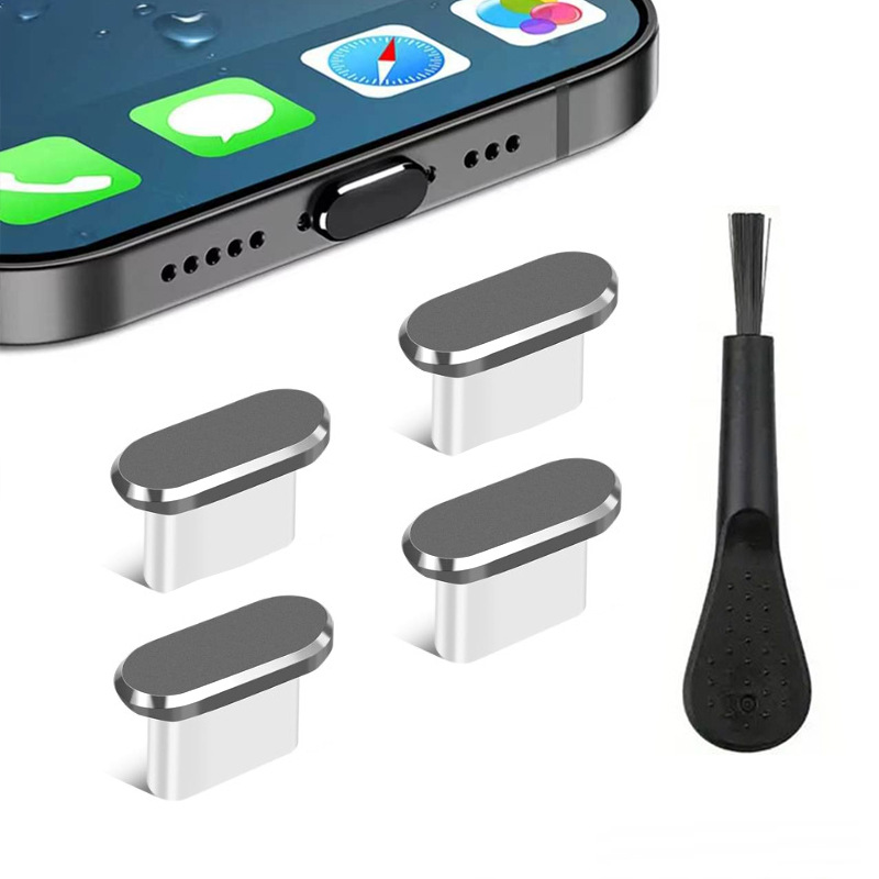 Beş İşlevli Type-C Veri Portu USB Toz Kapağı Telefon Şarj Portu Metal Toz Kapağı Fırçalı - 10