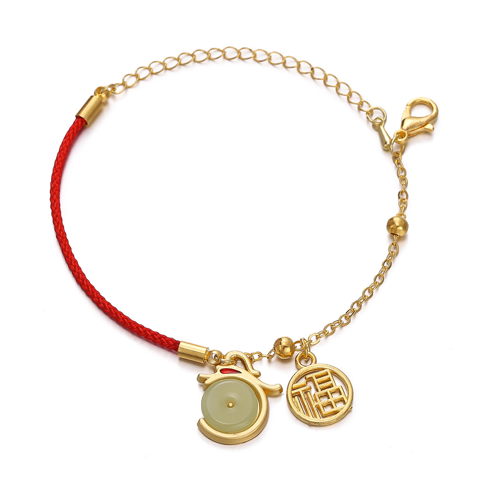 2024 dragón año rojo pulsera tejida oro suerte Zodiaco dragón nacimiento año nuevo chino pequeño regalo pulsera cuerda