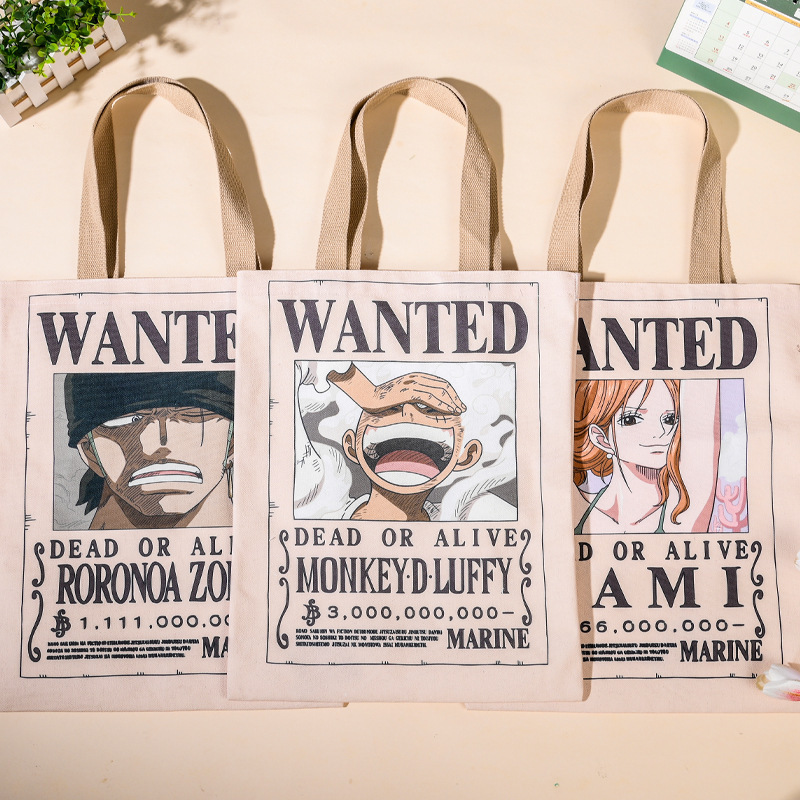 Manufacturer Wholesale Genuine One Piece Casual Shopping Canvas Bag Student Character Luffy Wanted Poster Chopper Shopping Bag Manufacturer Wholesale Genuine One Piece Casual Shopping Canvas Bag Student Character Luffy Wanted Poster Chopper Shopping Bag