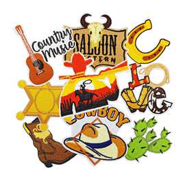 新款卡通西部牛仔刺绣仙人掌布贴衣服包包装饰补丁马靴电脑绣花标