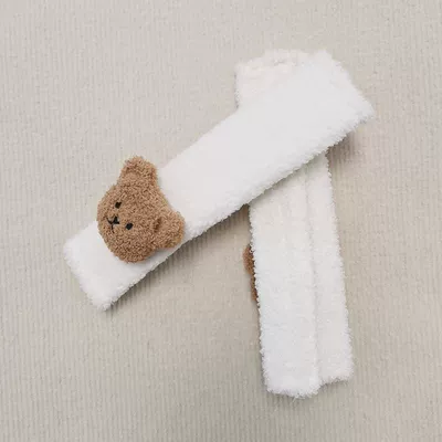 Shoulder Cover, Classy and Cute, Seat belt shoulder pad - lambskin-white-shoulder-pads-lower-half-coffee-bear-head