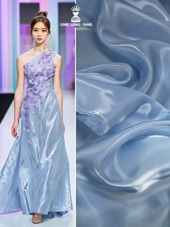 水波光泽感液态水光纱布料高密闪光水晶欧根纱服装礼服设计师面料