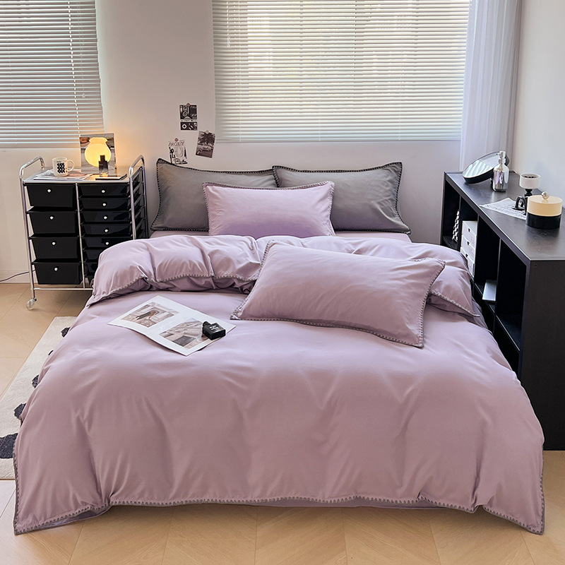 2024 nuevo conjunto de cuatro piezas de cama AB doble colcha de colcha de color sólido de una sola pieza dormitorio de estudiantes sábanas individuales de tres piezas