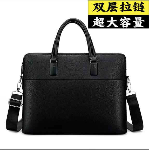 Men's Handbag Business Double-Layer Official Document Computer Bag Men's Thickened Soft Leather Bag Crossbody Single-Shoulder Bag Men's File Bag