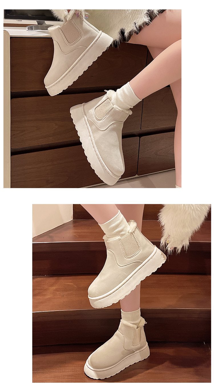 Women's platform snow boots in cotton shoes with wool round toe cotton boots_voghion.com