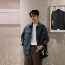 南油跨境外贸高品质dio迪家26ss早春补丁刺绣绗缝藤格纹棉衣外套